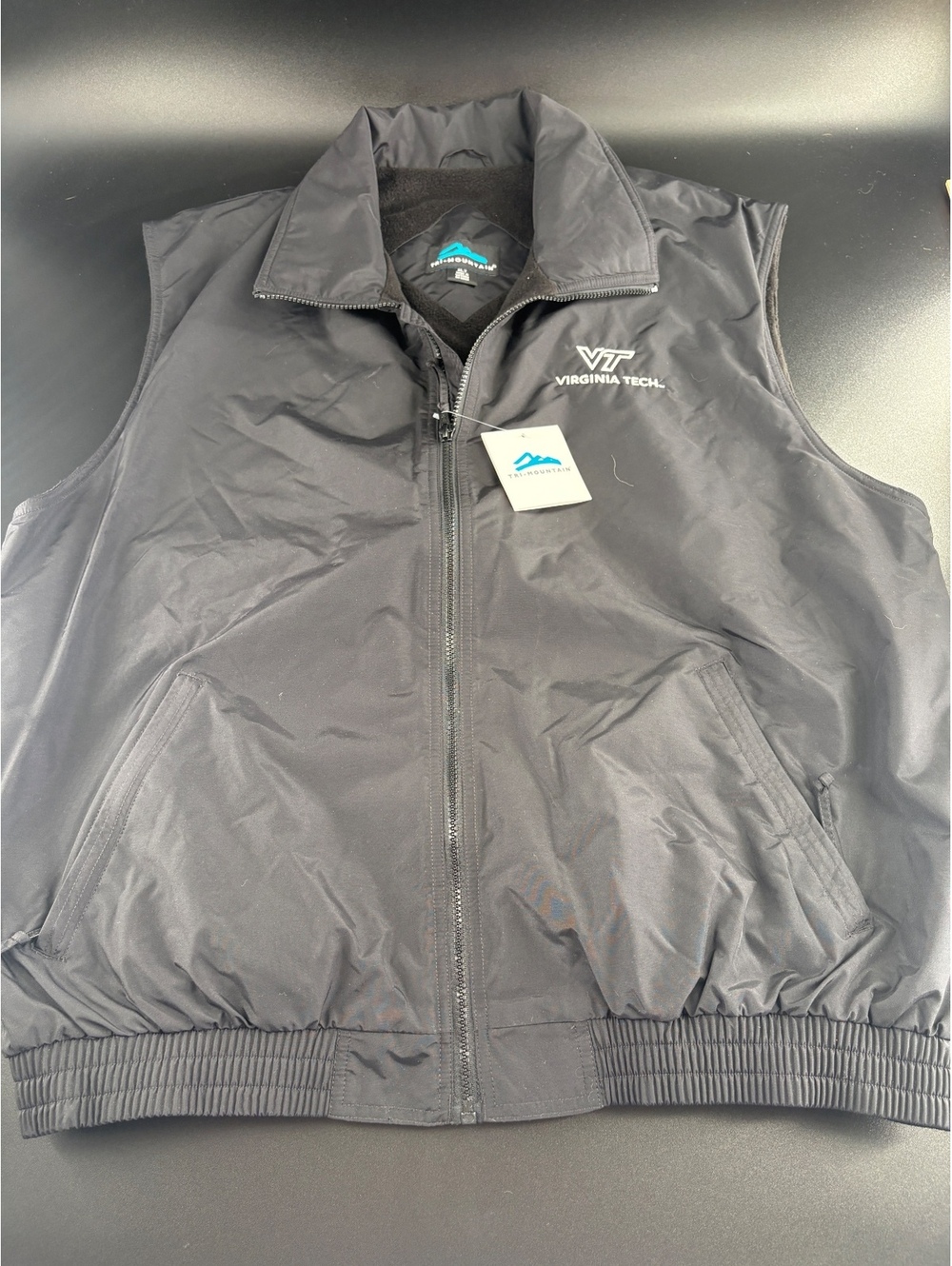 Virginia Tech Vest Men's XLT Black Tri-Mountain Fleece Lined NWT